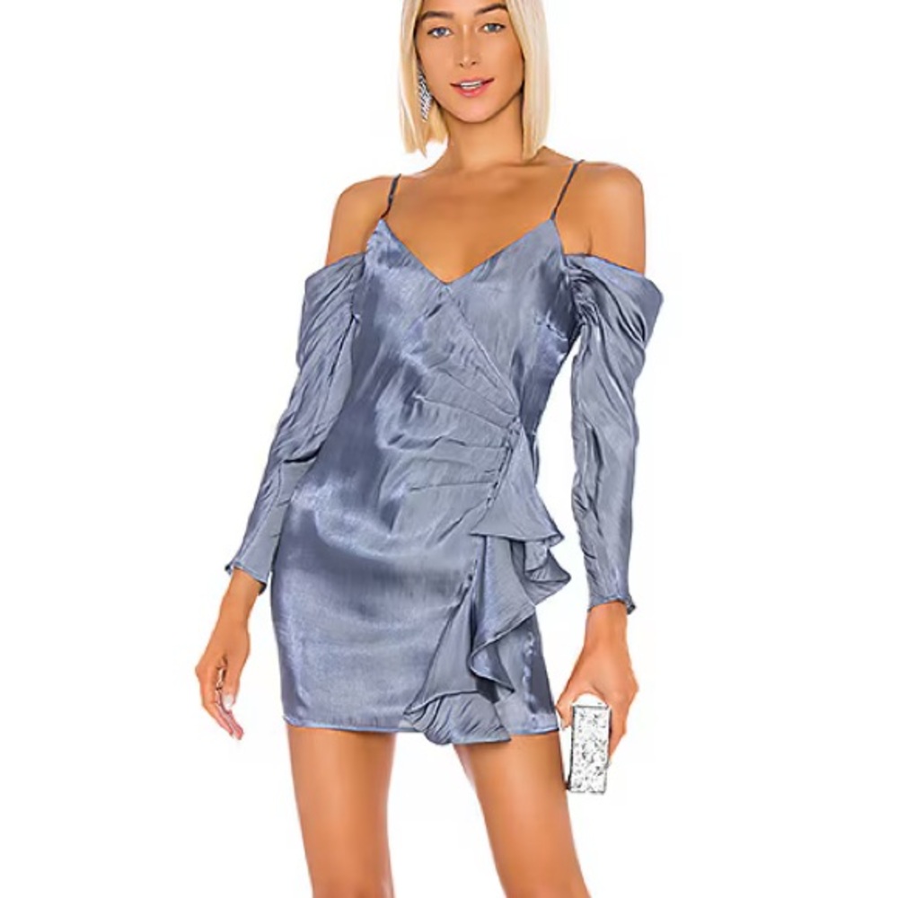 Missguided Blue Ruched Slip Dress for Wedding Guest